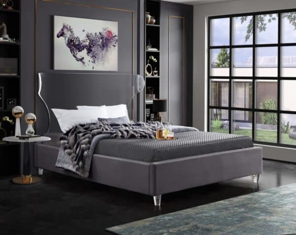 Full Size Ghost Grey Velvet Bed