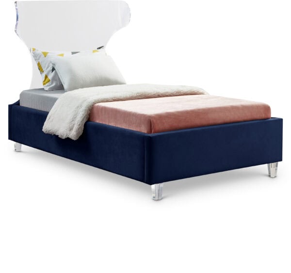 Twin Size Ghost Navy Velvet Bed