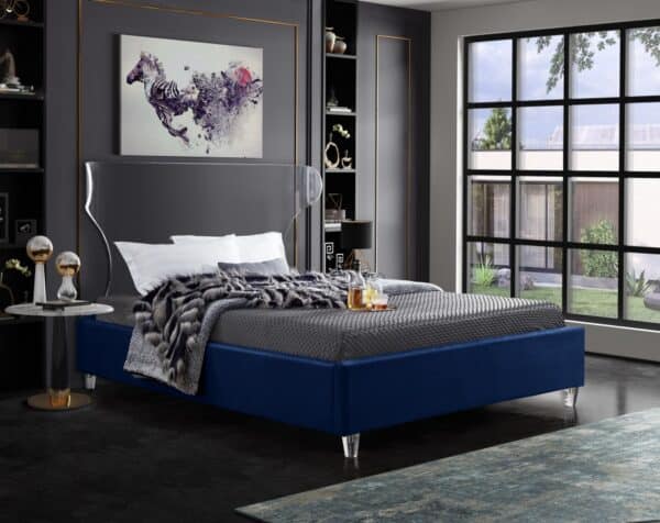 Queen Size Ghost Navy Velvet Bed