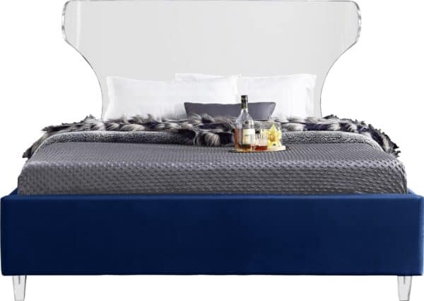 Queen Size Ghost Navy Velvet Bed - Image 2