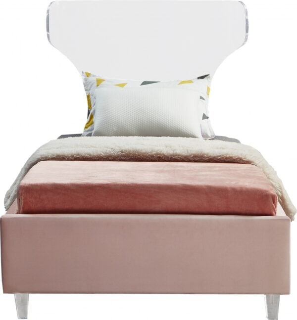 Twin Size Ghost Pink Velvet Bed - Image 2