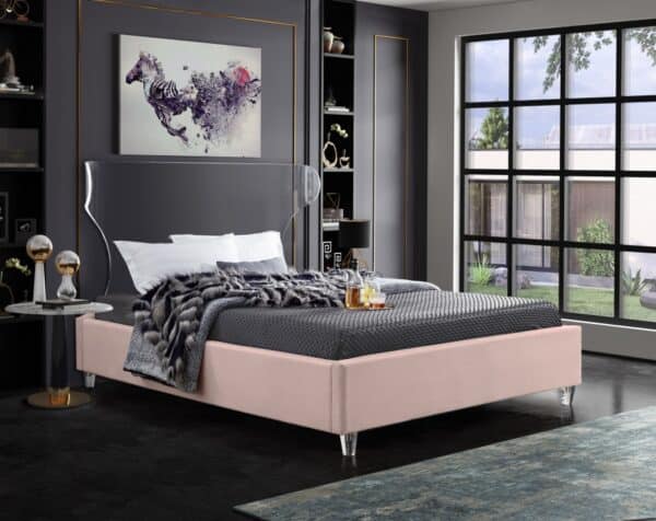 King Size Ghost Pink Velvet Bed