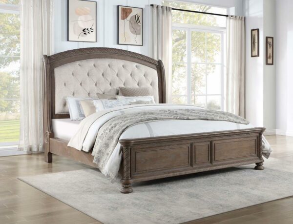 Emmett Walnut Tufted Headboard Queen Panel Bed