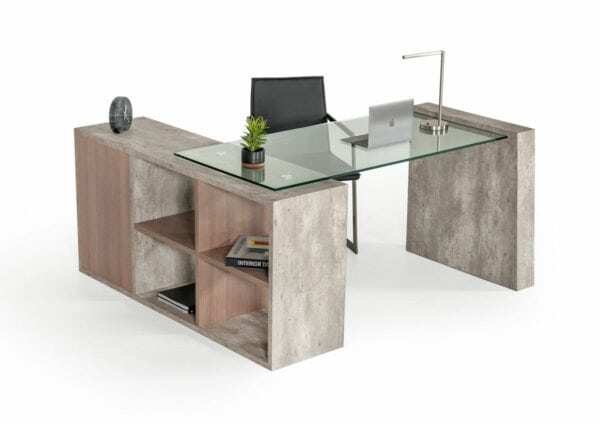 Nova Domus Boston Modern Glass & Faux Concrete Desk - Image 2