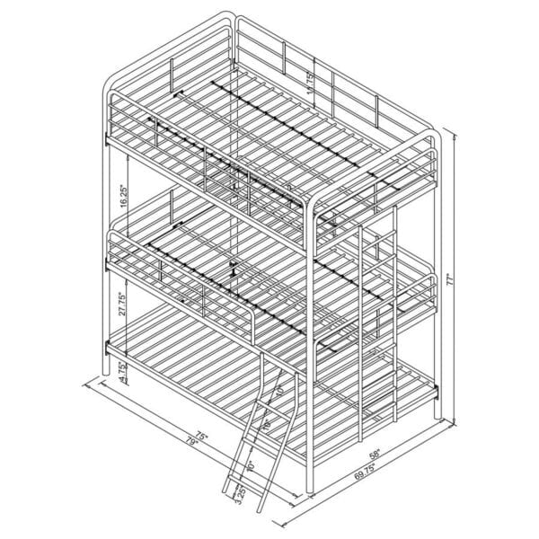 Garner Triple Full Bunk Bed with Ladder Gunmetal with Bunkie Mattresses - Image 2