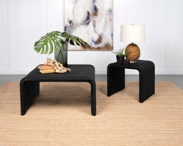 Cahya Woven Rattan Black Coffee Table & End Table