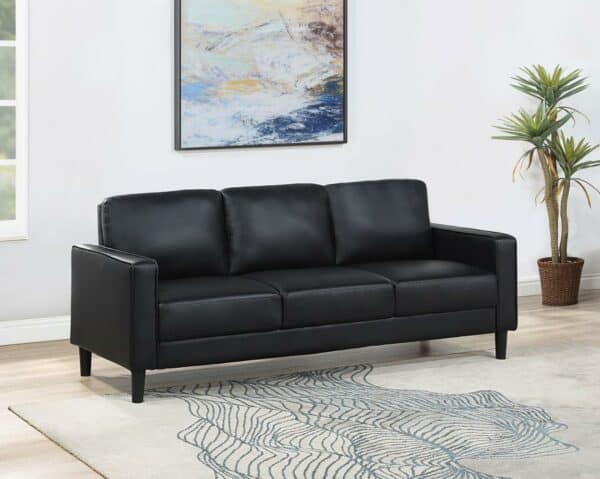 Ruth Upholstered Track Arm Faux Black Leather Sofa