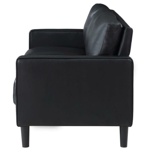 Ruth Upholstered Track Arm Faux Black Leather Sofa - Image 2