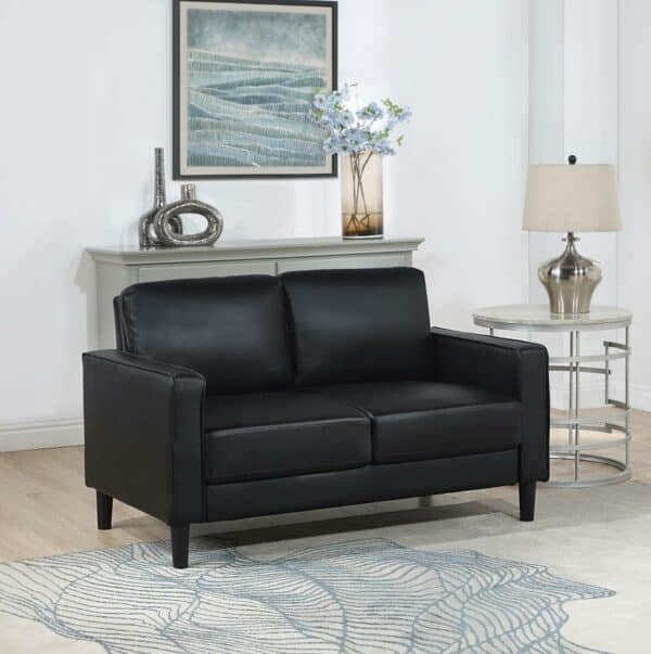 Ruth Upholstered Track Arm Faux Leather Loveseat