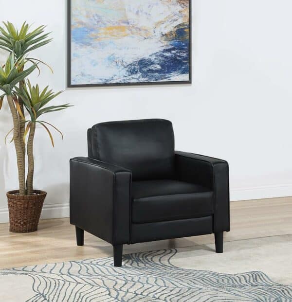 Ruth Upholstered Track Arm Faux Black Leather Accent Chair