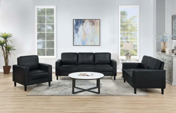 Ruth Faux Black Leather Living Room Set