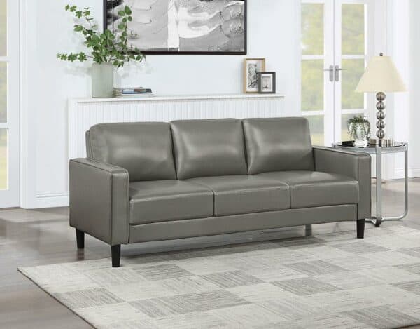 Ruth Upholstered Track Arm Faux Grey Leather Sofa