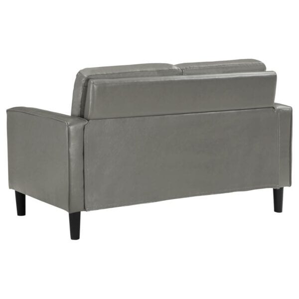 Ruth Upholstered Track Arm Faux Grey Leather Loveseat - Image 2