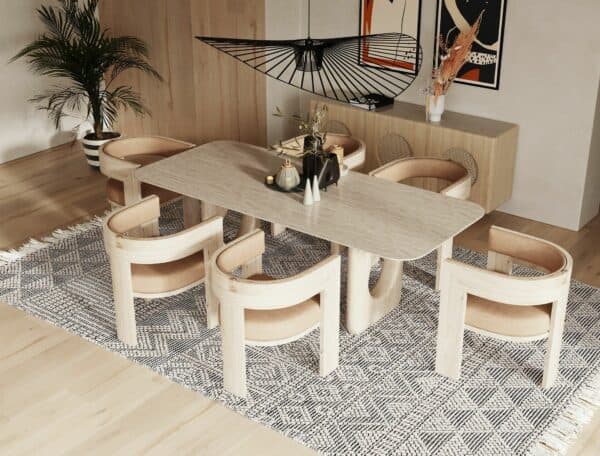 Nova Domus Osaka - Modern Faux Marble + Natural Ash Dining Table and Chairs