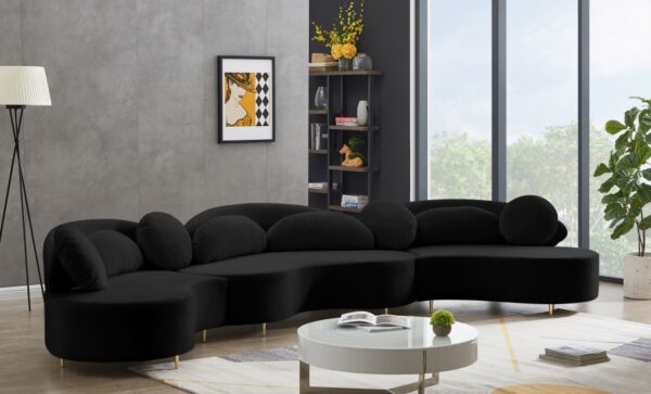 Vivacious Black Velvet 3pc. Sectional