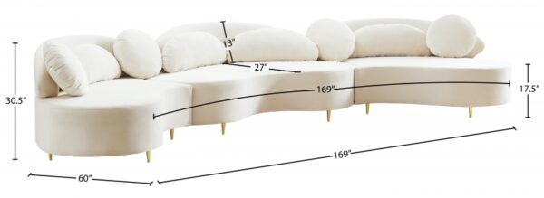 Vivacious Cream Velvet 3pc. Sectional - Image 3