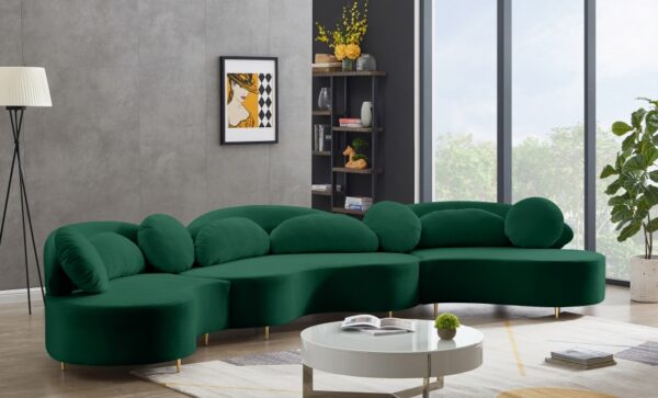 Vivacious Green Velvet 3pc. Sectional