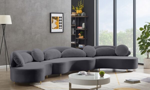 Vivacious Grey Velvet 3pc. Sectional