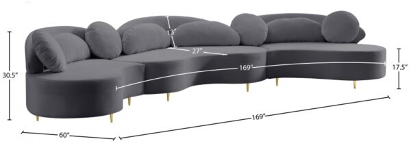 Vivacious Grey Velvet 3pc. Sectional - Image 3