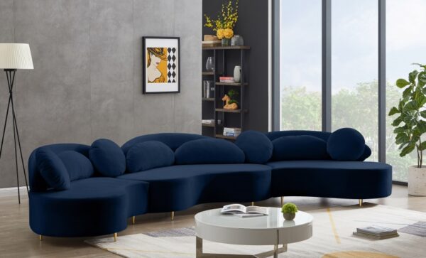 Vivacious Blue Velvet 3pc. Sectional