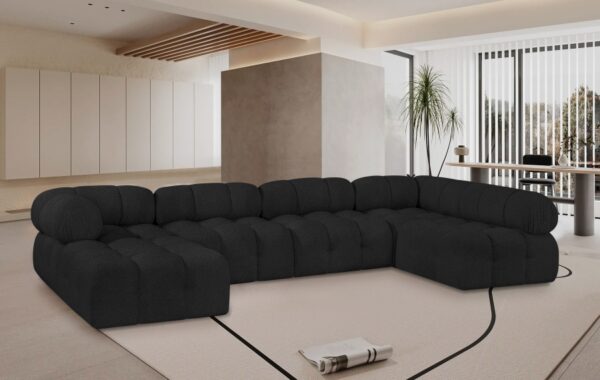 Ames Black Boucle Fabric Sectional