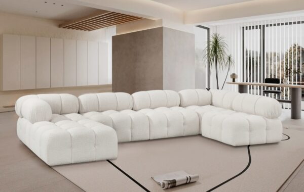 Ames Cream Boucle Fabric Sectional