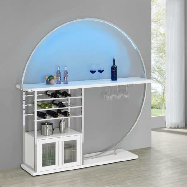 Risley White 2-door Circular LED Home Bar - Image 2