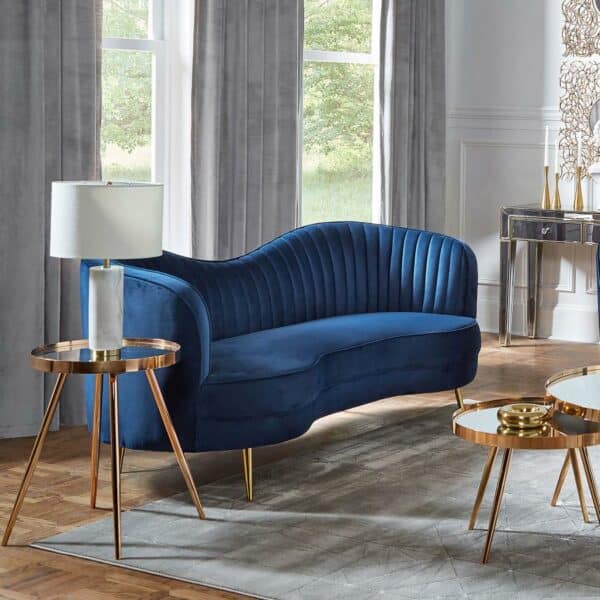 Sophia Upholstered Blue Camel Back Loveseat