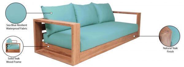 Tulum Water Resistant Blue Fabric Outdoor Sofa - Image 3