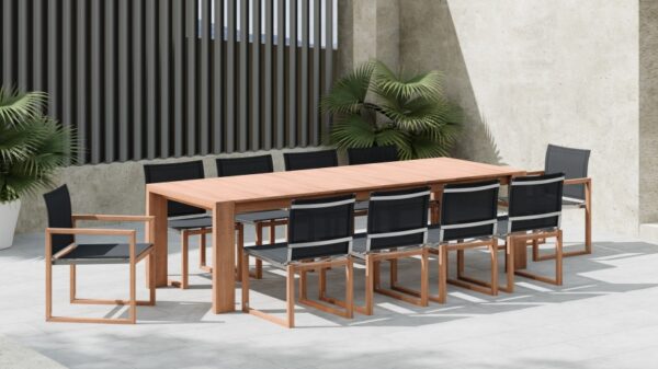 Tulum Teak and Black 11 Piece Outdoor Dining Table Set