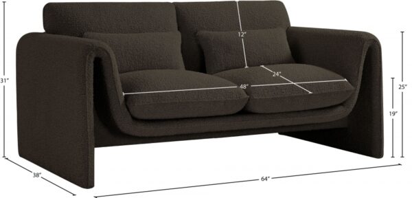 Stylus Boucle Brown Fabric Loveseat - Image 3