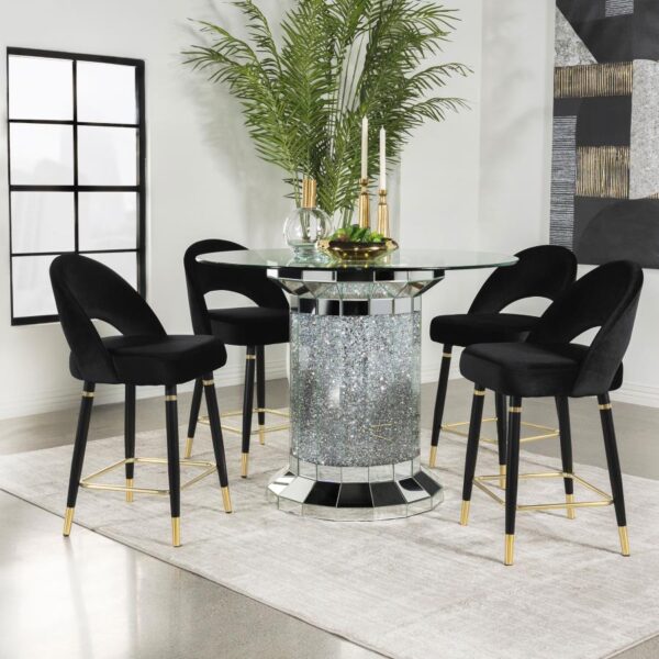 Ellie Black 5-piece Mirrored Counter Height Dining Table Set