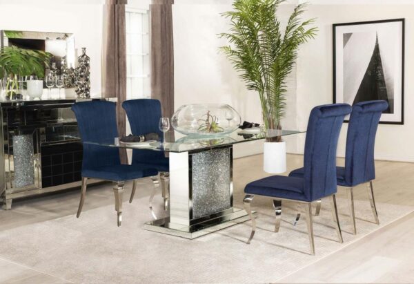 Marilyn Blue 5-piece Rectangular Mirrored Dining Set