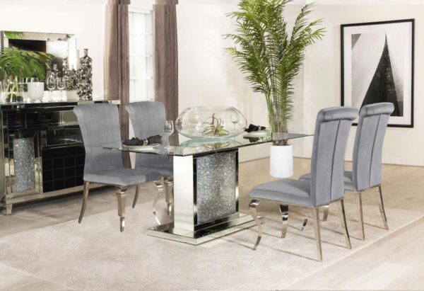 Marilyn Grey 5-piece Rectangular Mirrored Dining Table Set