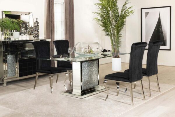 Marilyn Black 5-piece Rectangular Mirrored Dining Table Set