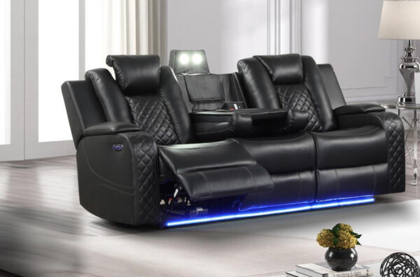 6088 Black Leather LED Power Recliner Sofa