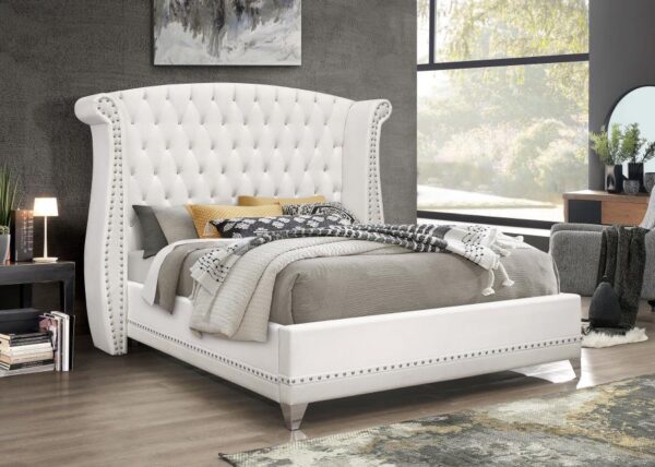 Barzini White Upholstered KIng Wingback Bed