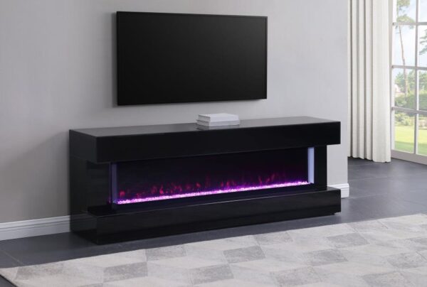 Vallerie 71" Black TV Stand with Visual Flame Box