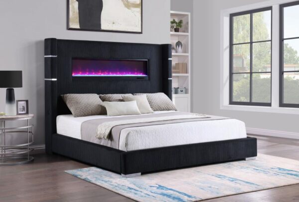 Tisdall Black Upholstered California King Flame Visualizer Bed