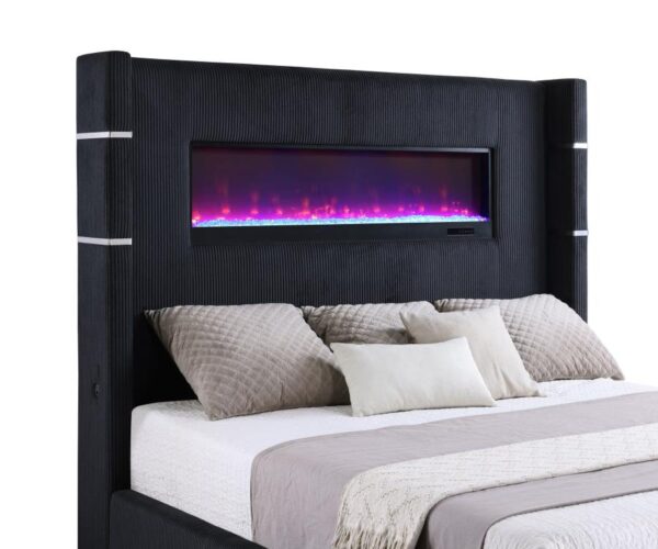 Tisdall Black Upholstered California King Flame Visualizer Bed - Image 3