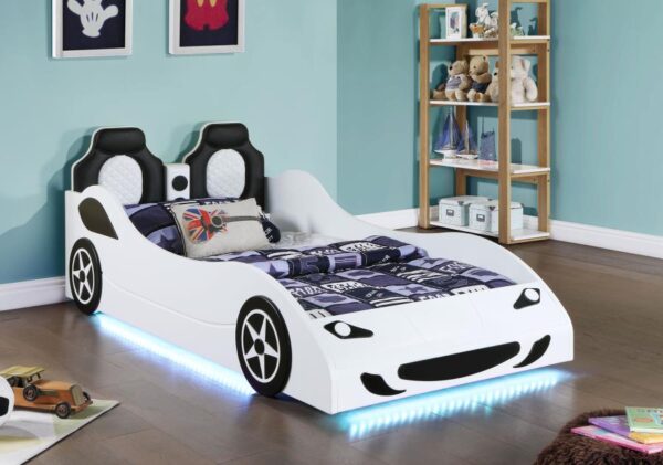 Cruiser White Wood Twin LED Race Car Bed