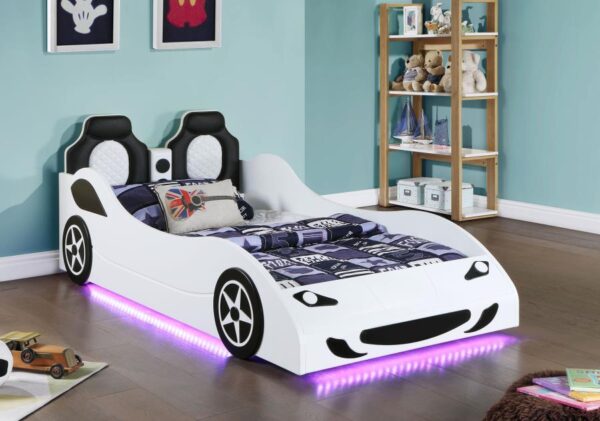 Cruiser White Wood Twin LED Race Car Bed - Image 3