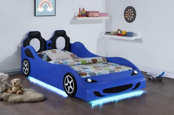 Cruiser Blue Wood Twin LED Race Car Bed