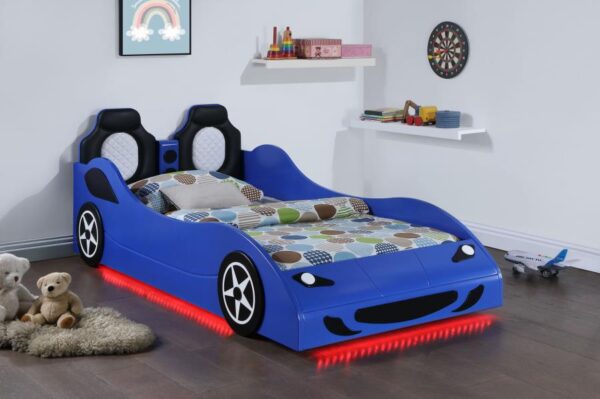 Cruiser Blue Wood Twin LED Race Car Bed - Image 3