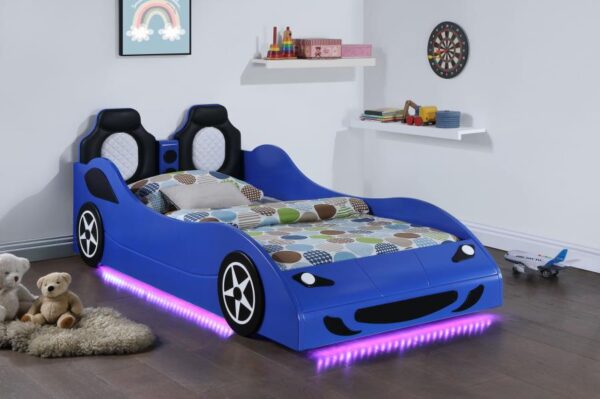 Cruiser Blue Wood Twin LED Race Car Bed - Image 4