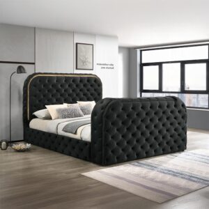 Kana Black Queen Bed w/LED, Fireplace & TV Stand