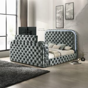 Kana Grey Queen Bed w/LED, Fireplace & TV Stand