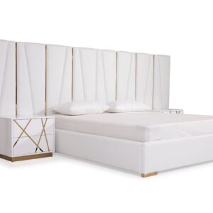 Modrest Nixa Modern Queen White Bonded Leather & Gold Bed